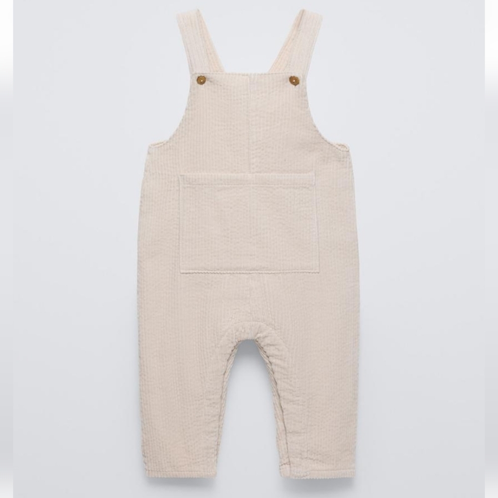 Zara Baby NWT Cream Lined Fine Cotton Corduroy Jumpsuit Overalls 9-12M